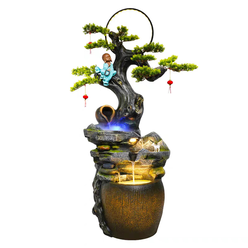 Old Tree Roots Flowing Water Fountain With Led Light Ring