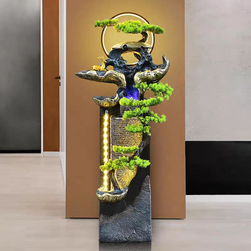Flowing Water Waterfall Fountain With Circle Led Light